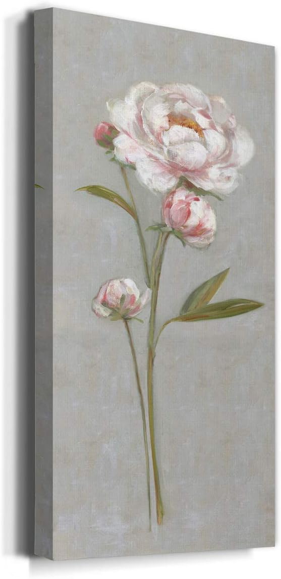 Renditions Gallery Canvas Nature Wall Art Modern Paintings Decorations Magical Pink Peony Romantic Canvas Artwork Wall Hanging Glam Prints for Bedroom Office Kitchen - 12"x24" LT43