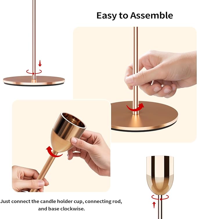 3PCS Gold Tall Taper & Pillar Candle Candlestick Holder | Vintage Decor for Table, Wedding & Mantle, Fits Taper, Pillar & LED Candles, Ideal Centerpiece & Housewarming Gift