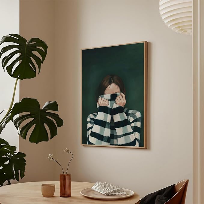 KAQNMY Female Portrait Wall Art Modern Portrait Art 16x24 Inch Unframed | Room Aesthetic Feminine People Wall Art Minimal Emerald Green Abstract People Art for Bedroom Living Room Dorm Apartment