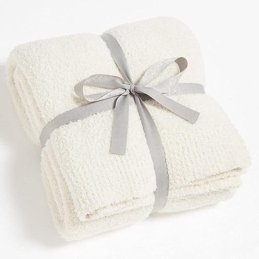 CYMULA Knit Throw Blanket for Couch Cream White - Super Soft Lightweight Plush Fuzzy Fluffy Cozy Blankets and Throws for Sofa Bed, 50 x 60 inches