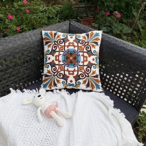 Boho Throw Pillow Covers 18x18 Summer Decor Pillowcases Modern Embroidered Cushion for Outdoor Couch Sofa Living Room Farmhouse Picnic 2 Pcs