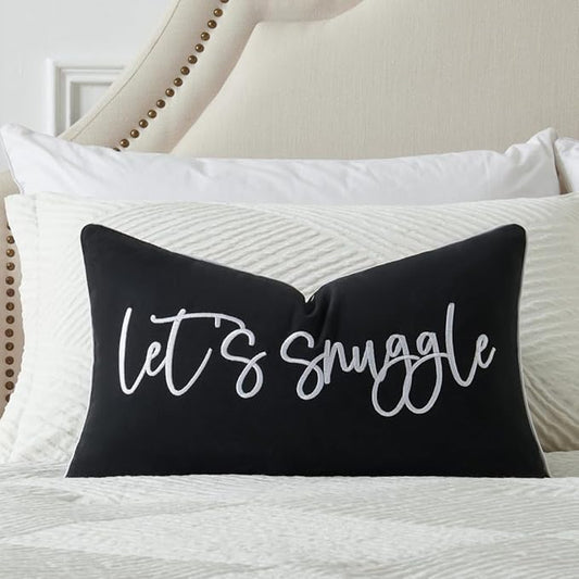 Sunkifover Let's Snuggle Decorative Lumbar Pillow Cover 12"x20" Black