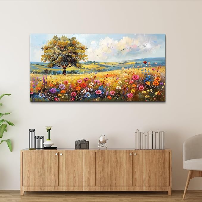 hyidecorart Large Wall Art For Living Room Canvas Wall Decor For Bedroom Office Decor Field Wall Paintings Flower Scenery Watercolour Pictures Artwork Modern Aesthetic Room Home Decorations