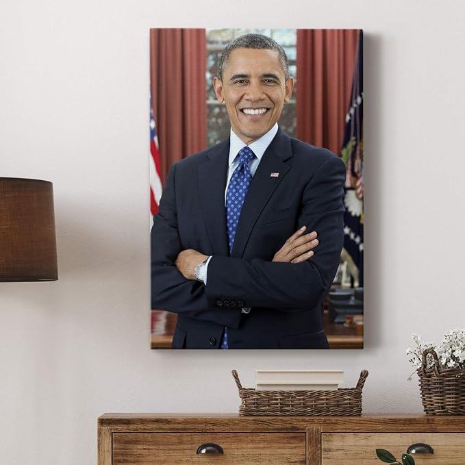 Renditions Gallery Barack Obama Presidental Portrait Wall Art, Premium Gallery Wrapped Canvas Decor, Ready to Hang, 12 in H x 8 in W, Made in America Print