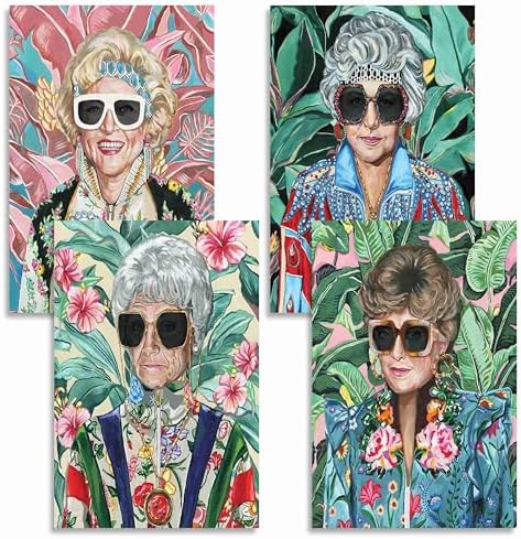 80s Artwork Fashion Golden Wall Art Girls Poster For Woman Room Decor Golden Girls Canvas Painting Prints (Set of 4PCS-L14"xW11"-CANVAS) Pictures For Home Girl Dorm Decor Gift
