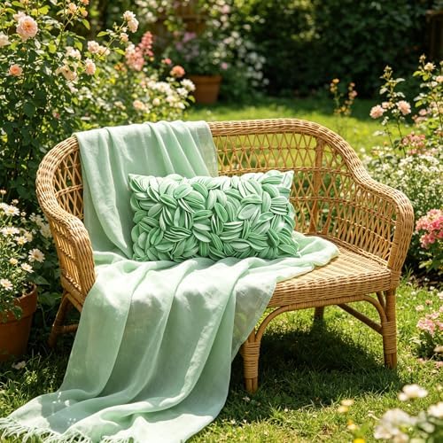 KINGROSE Luxury Solid 3D Flower Throw Pillow Cover, Mint Green, 12x20 Inch