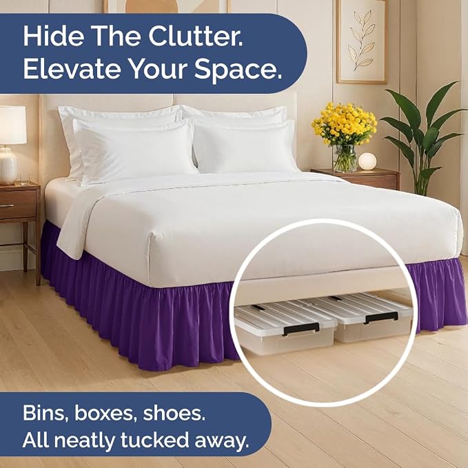 Bedskirt Queen Size Ruffle - Ruffled Bed Skirt - 12 Inch Drop - Purple | Bedskirt with Platform, Ultra-Soft Premium Hotel Quality, Wrinkle Free, Fade & Shrink Resistant, for Women, Men, Kids & Teens