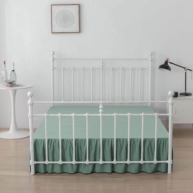 Bed Skirt King Size Ruffled Bed Skirt with Split Corners | 12 Inch Drop Dust Ruffle Bed Skirt with Platform, Sage Green, 12" King