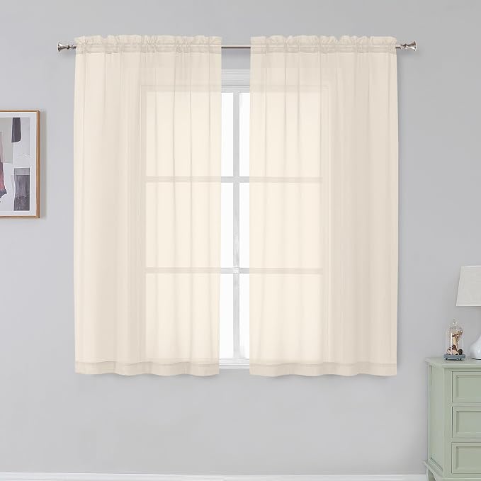Simplebrand Rod Pocket Top Solid Voile Sheer Curtains for Bedroom, 54 Inch Length Drapes Set of 2, Lightweight and Light Filtering Elegant Curtains Panels Window Treatment, 42W×54L, Cream