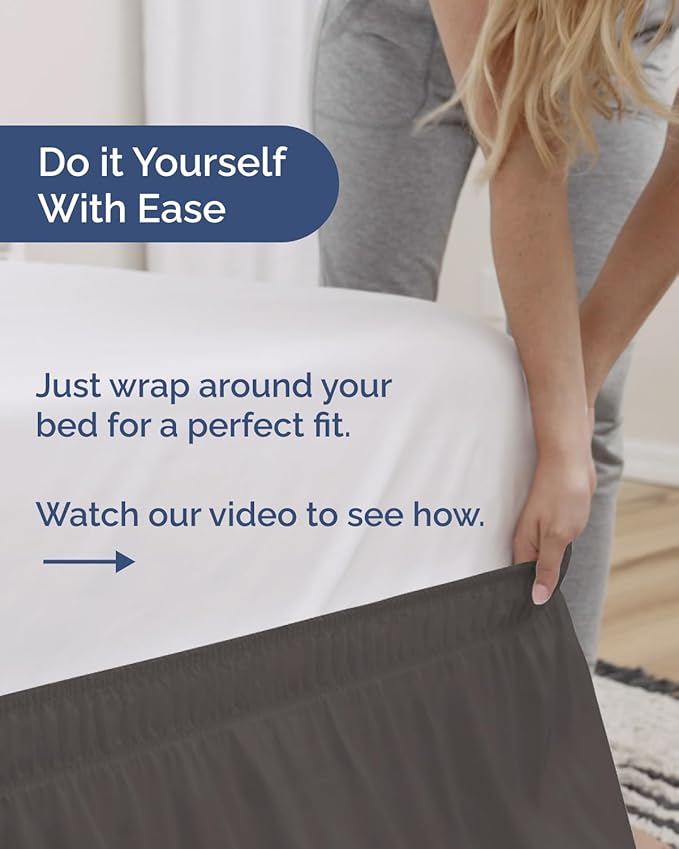 Wrap Around Dust Ruffle Bed Skirt, Queen Size - 14 Inch Drop, Dark Grey | Easy Fit Elastic Strap, Adjustable Pleated Bedskirt w/Brushed Fabric, Wrinkle & Fade Free, for Women, Men, Kids & Teens