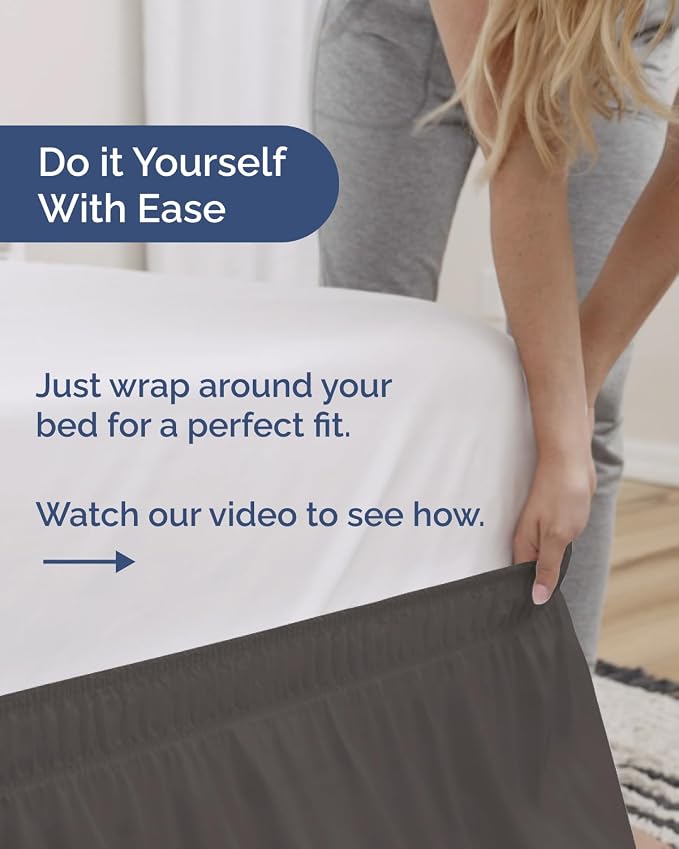 Wrap Around Dust Ruffle Bed Skirt, Full Size Beds - 12 Inch Drop, Dark Grey | Easy Fit Elastic Strap, Adjustable Pleated Bedskirt w/Brushed Fabric, Wrinkle & Fade Free, for Women, Men, Kids & Teens