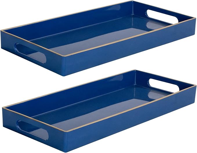 MAONAME Royal Blue Vanity Tray Set of 2, Rectangular Toilet Tank Trays