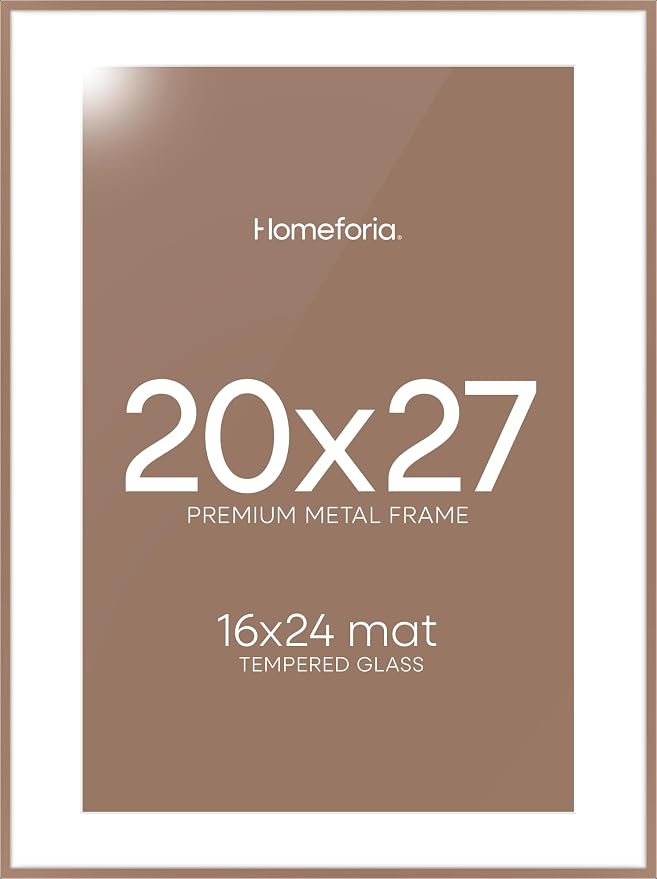 Homeforia 20x27 Mocha Picture Frame, High-End Metal, 16x24 Mat, Glass