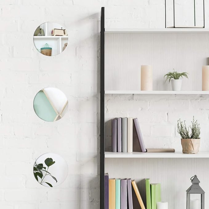 Anika 60130 Pack of 3 Self Adhesive Round Mirrors 15cm | Versatile and Functional | Easy to Install | Sleek and Modern, White, 15 x 0.5 x 15 cm