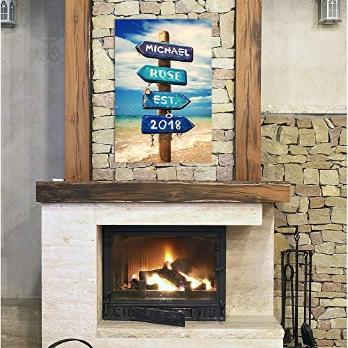 A&T ARTWORK Blue Sea Signport Personalized Canvas Prints Gift Couple's Names Sea and Love Sign Gift for Anniversary,Valentine's day,Wedding.30x20 inches