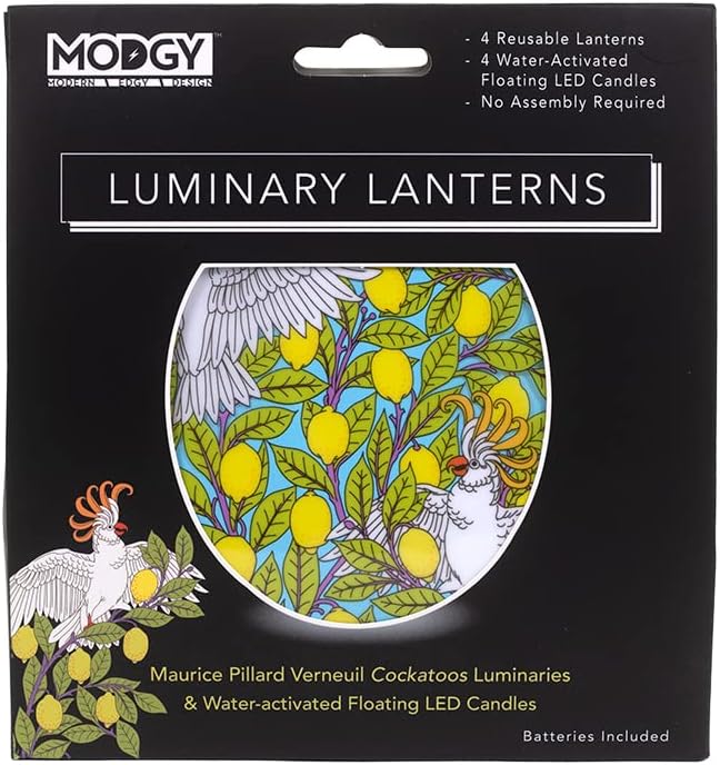 MODGY Luminary Lanterns Candle Holder Decorative Indoor Outdoor Decor, Lanterns for Wedding Centerpiece Decoration Outside Patio 4-Pack, with Flameless Floating LED Candles Verneuil Cockatoo
