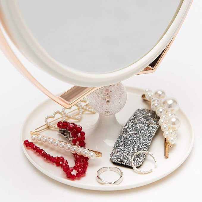 YEAKE Magnifying Makeup Vanity Mirror,ABS Plastic Double Sided 3X Magnification 360°Swivel Beauty Make Up Mirror Cosmetic Table Desk Mirror 8" Oval