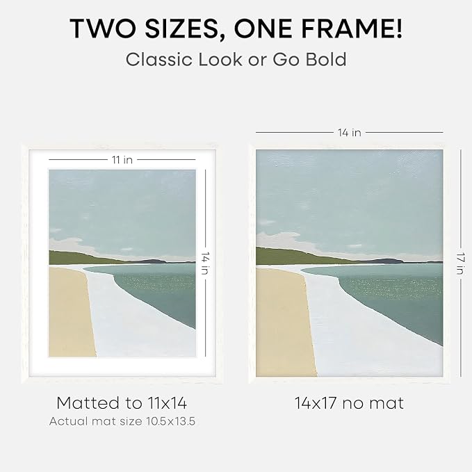Homeforia 14x17 White Oak Picture Frame, High-End Wood, 11x14 Mat, Glass