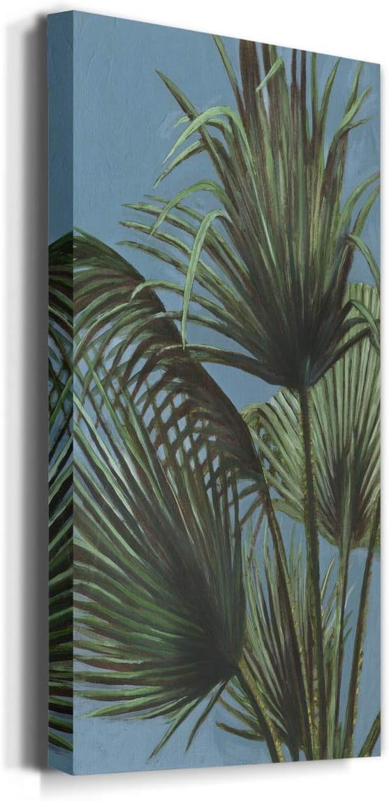 Renditions Gallery Canvas Nature Wall Art Home Paintings & Prints Elegant Green Palms Modern Glam Romantic Botanical Artwork Decorations for Bedroom Office Kitchen - 20"x40" LT43