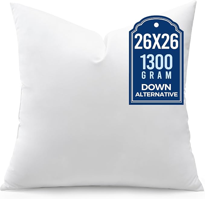 puredown® Euro Pillow Inserts, Pack of 1, 26x26 Inch Fluffy Soft Throw Pillow Inserts Filled with Plump Stuffer, Square Decorative Pillows for Couch, Sofa, Bed and Home Decor