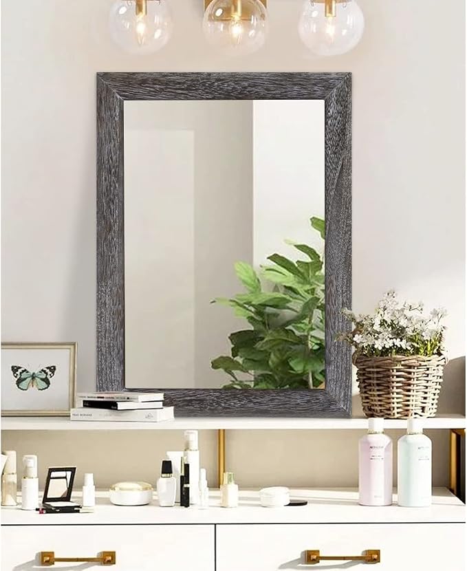 AAZZKANG Wall Mirror with Rectangle Wood Frame Large 26"x18" Rustic Decorative Hanging Mirrors for Bedroom Bathroom Living Room Home Office
