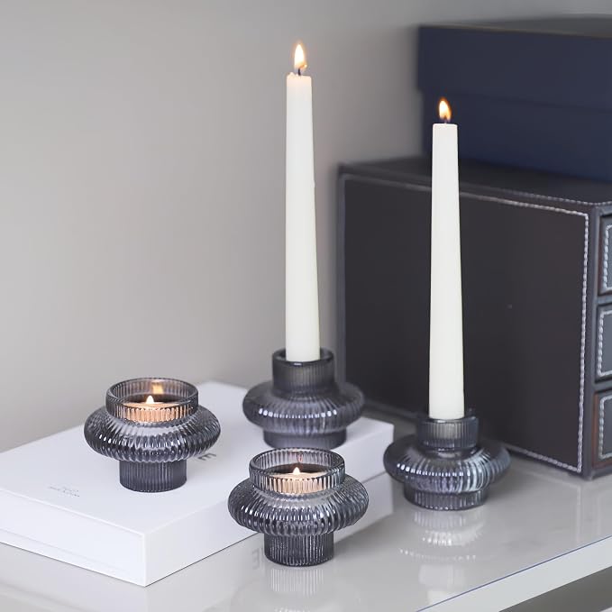 VOHO Smoky Grey Taper Candle Holders Set of 6, Candle Sticks Holder Decor