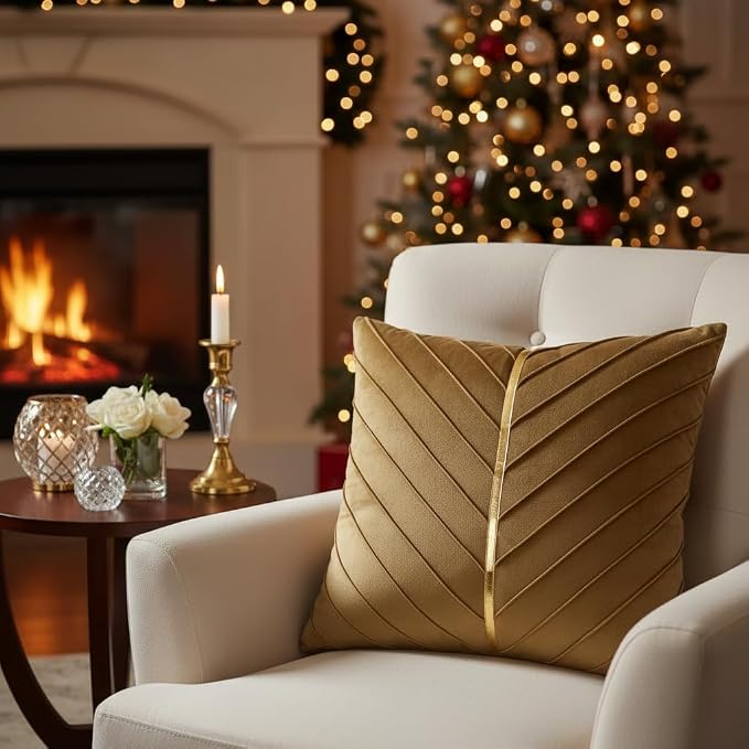 Velvet Throw Pillow Covers 18x18 inch Pack of 2 Gold Decor Brown