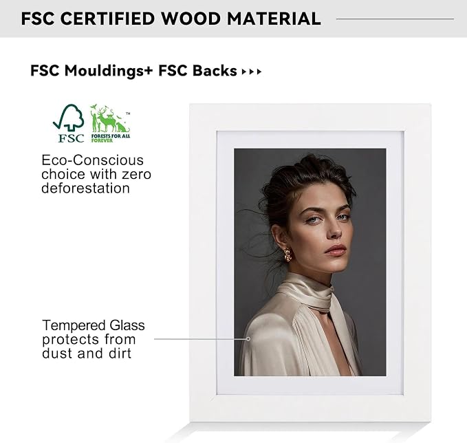 5x7 Picture Frame-White Photo Frame,4x6 Mat,Tempered Glass,Engineered Wood