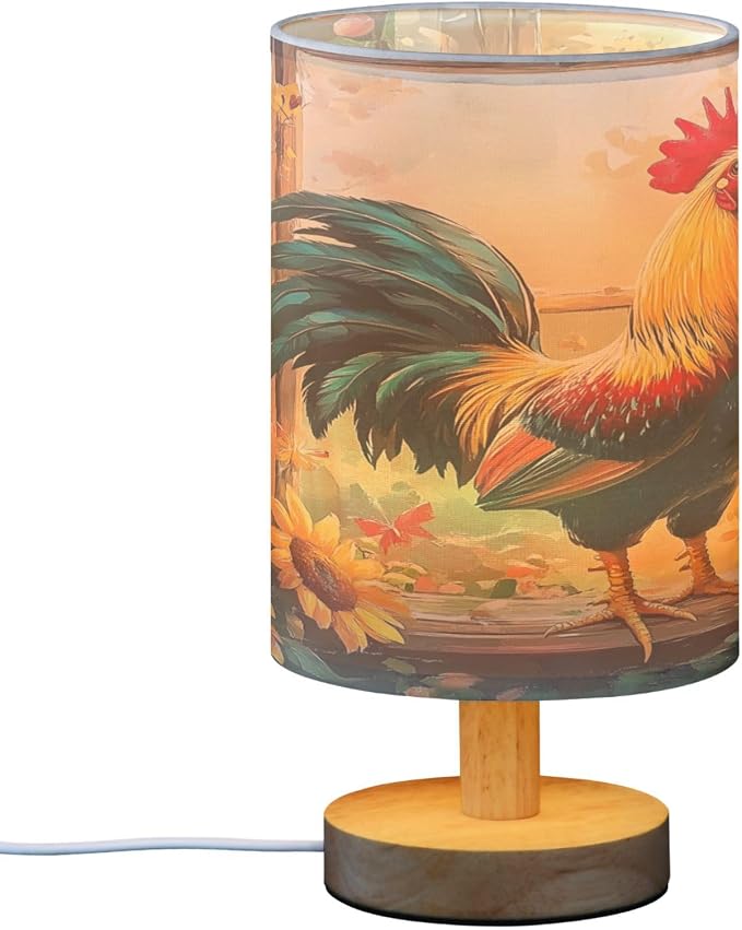 ALAZA Rooster Sunflower Floral Decor Bedside Table Lamp with USB Port for Bedroom Nightstand Office Desk LED Bulb Included