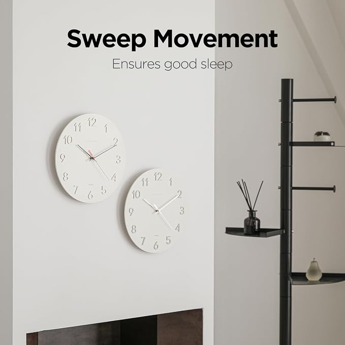 mooas 3D Numbers Modern Wall Clock, 12" Battery Operated, Analog (Silver) | Silent Non-Ticking Sweep Movement, Decorative, Home Decor Living Room Kitchen Bedroom Office Living Room Hotel