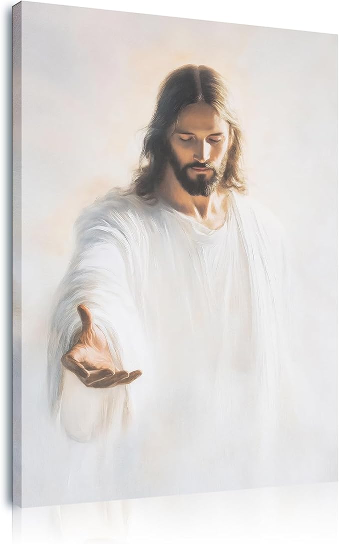 Jesus Canvas Wall Art, Christian The Hand of God Wall Decor Painting, Religion Bible Pictures Posters Prints for Church Prayer Room Living Room Home Decor Framed 24x36 Inch