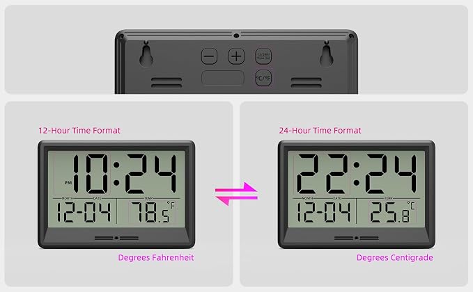 Digital Wall Clock Battery Operated, 8 Inch Small Wall Clock with Large Display, Temperature and Date | Simple Desk Clock | Silent Wall Mount Digital Clock for Bedroom, Kitchen, Living Room, Office