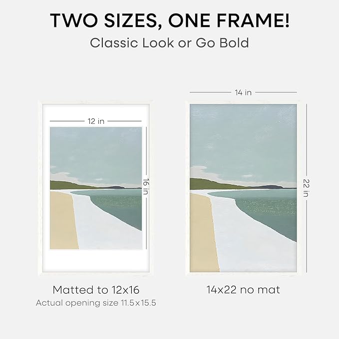 Homeforia 14x22 White Oak Picture Frame, High-End Wood, 12x16 Mat, Glass