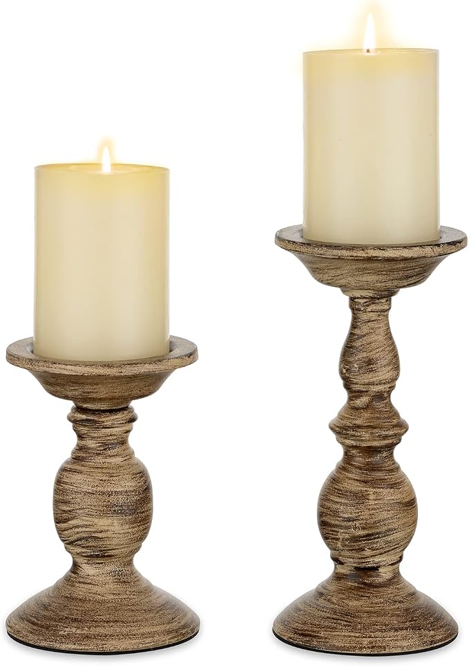 Sziqiqi Vintage Pillar Candle Holders Distressed Metal Candleholder Set