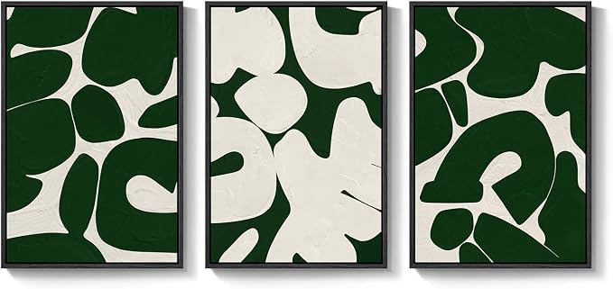 Large Framed Green White Abstract Wall Art for Living Room, 3 Piece 24x36 | Mid-century modern pictures, Canvas prints, Wood frame, Minimalist wall paintings, Wall decor for bedroom entryway hallway