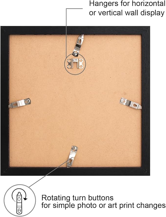 12x12 Picture Frame Black,10x10 Mat,Tempering Glass,Engineered Wood