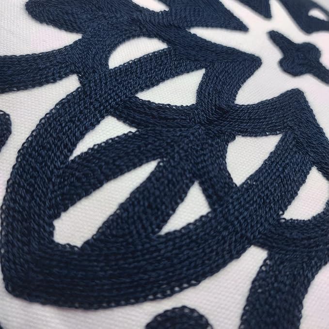 Alysheer Embroidered Decorative Throw Pillow Covers 18"x18" Set of 2 Pieces, Classic Boho Mandala Knit Pattern, Durable 100% Cotton Canvas Cozy Cushion Cases for Sofa Couch Living Room (Navy Blue)