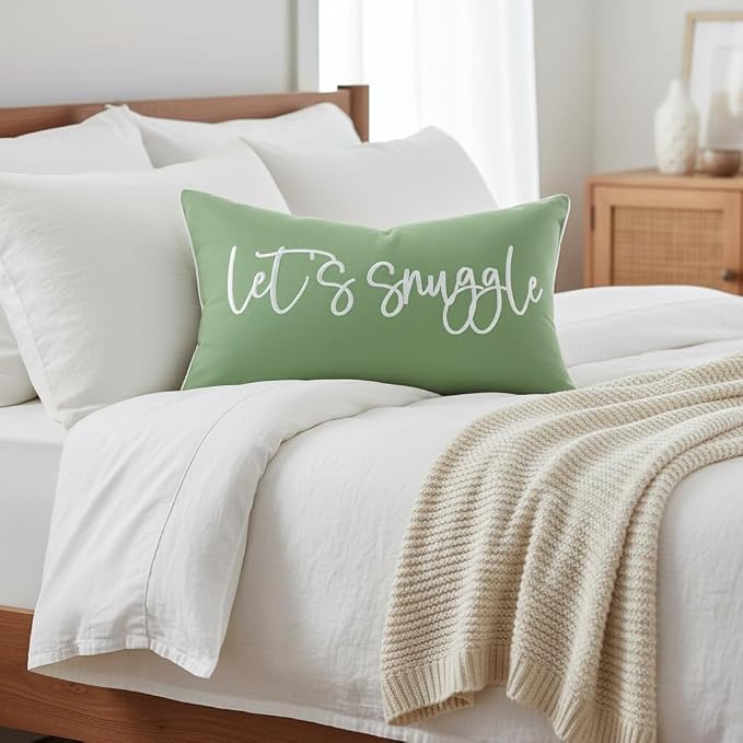 Sunkifover Let's Snuggle Decorative Lumbar Pillow Cover 12"x20" Sage Green