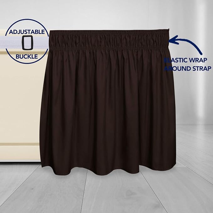 PureFit Wrap Around Ruffled Bed Skirt, Chocolate, Queen/King - 18" Drop | Wrinkle Free Bedskirt Dust Ruffles, Easy to Put On Frame Cover with Adjustable Elastic Belt