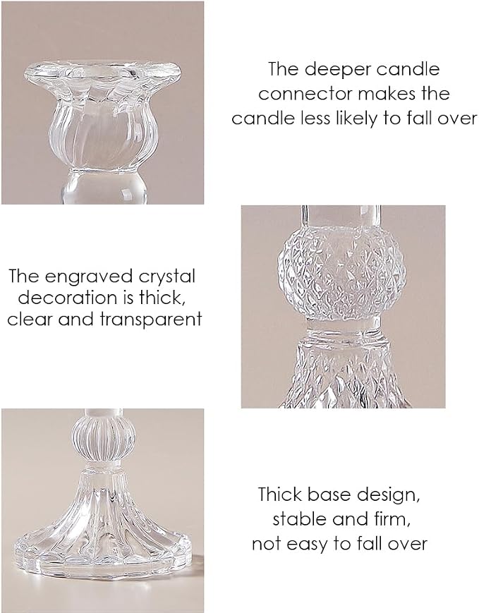 Glass Candlestick Holders Set of 6, Taper Candle Holder for Wedding Festival Christmas Party Valentine's Decor, Table Centerpieces