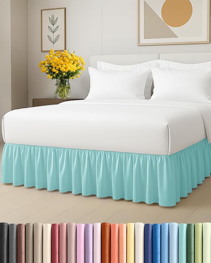 Bedskirt Full Size Ruffle - Ruffled Bed Skirt - 12 Inch Drop - Spa Blue | Bedskirt with Platform, Ultra-Soft Premium Hotel Quality, Wrinkle Free, Fade & Shrink Resistant, for Women, Men, Kids & Teens