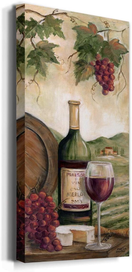 Renditions Gallery Canvas Wall Art Modern Paintings Decorations Country Red Wine Romantic Nature Wall Hanging Vintage Canvas Artwork for Bedroom Office Kitchen Prints - 12"x24" LT43