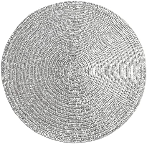 SHACOS Glitter Silver Placemats Set of 8 Sparkle Bling 15 inch Round Braided Table Mats Washable Place Mats for Dining Table Home Christmas Holiday Decor (Silver, 8)