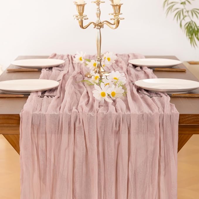 Pink Cheesecloth Table Runner Fall Boho Wedding Birthday Party Home Decor | Pink 3pcs Rustic Gauze 10FT Cheese Cloth Sheer Farmhouse Dining Runner for Baby Shower Bridal Holiday Decorations