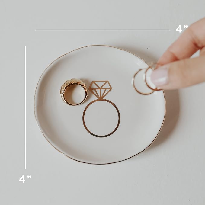 Sweet Water Decor Ring Jewelry Dish Tray | Great for Her Engagement Engaged Ring Dish Holder Bride Ring Holder Gold Ceramic Trinket Tray Wedding Accessories