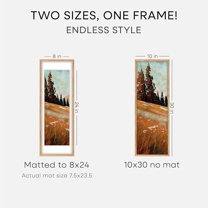 Homeforia 10x30 Natural Oak Picture Frame, High-End Wood, 8x24 Mat, Glass