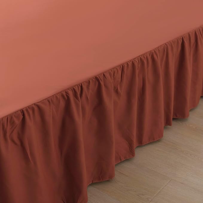 Bed Skirt Queen Size Ruffled Bed Skirts with Split Corners | 14 Inch Drop Dust Ruffle Bed Skirts with Platform, 14'' Queen, Rust