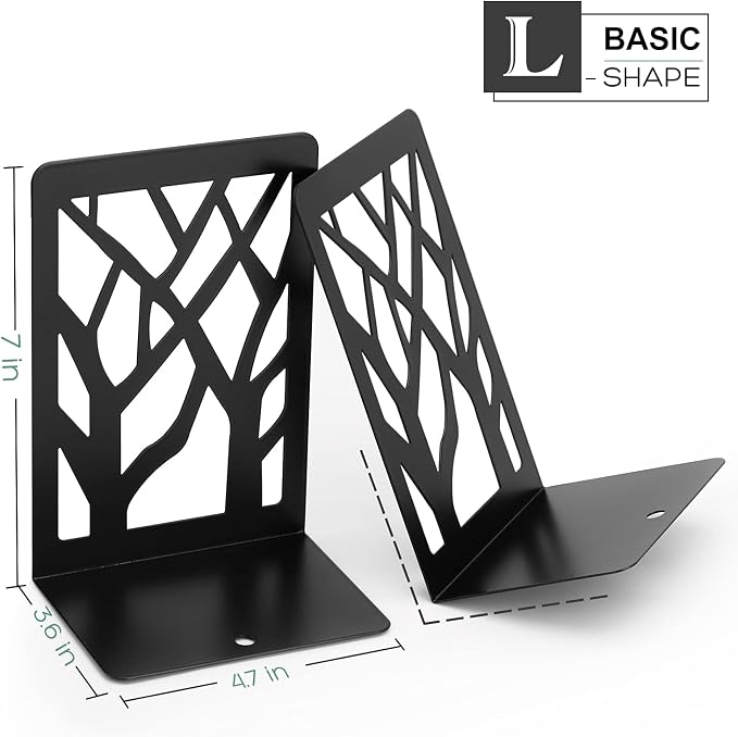 MaxGear Book Ends Tree Design Bookends for Shelves 7 x 4.7 x 3.5” 3 Pair | Metal Constructio,Heavy Duty,Non-Skid Pads,Scratch Resistant,Stable Support,Space Saving,6 Pieces,Bookcase Desktop Use