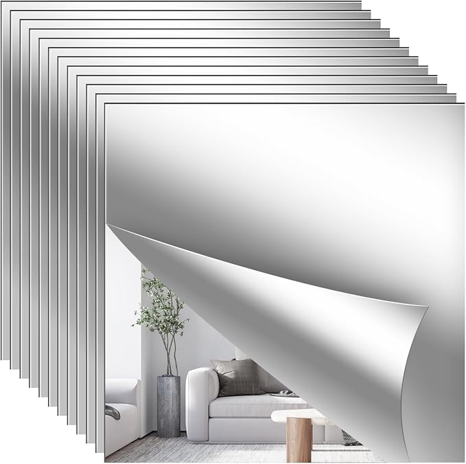 12 piece Set Full Body Mirror, 12 x 12 inch Acrylic Mirror, Shatter Resistant Flexible Plastic Lens, Suitable for bedrooms, Home Gyms, wardrobes, Dormitories