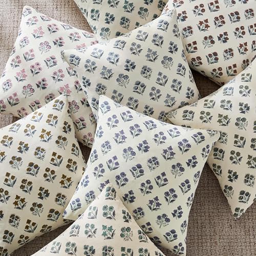 Floral Throw Pillow Covers Set of 2, 18x18 Inches Green